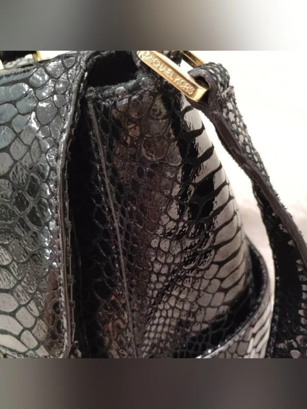 🖤 VTG MICHAEL KORS Black Python Embossed Sloan Flap Bag🖤